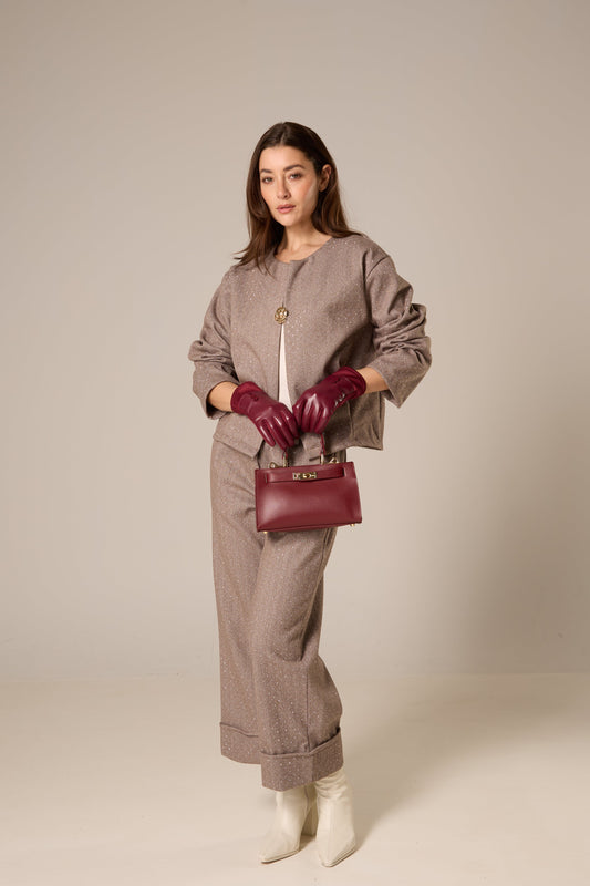 Sac à Main en Cuir Bourgogne avec Quincaillerie Dorée