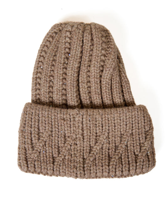 Beige Sparkle Knit Beanie