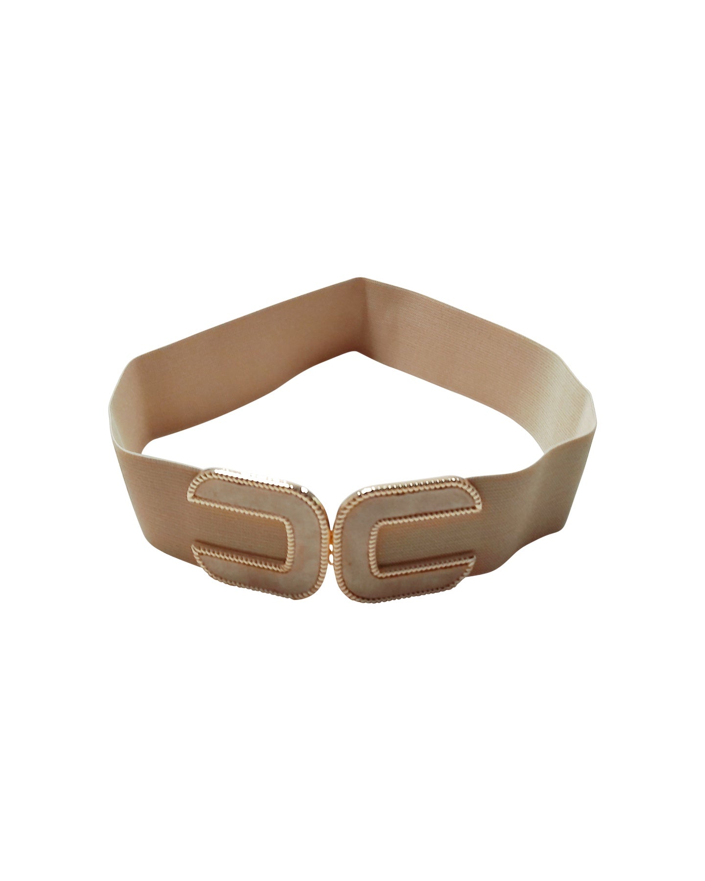 Ceinture Élastique Beige avec Détail de Boucle Dorée