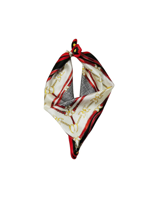 Classic Checkered and Equestrian Design Silk Scarf