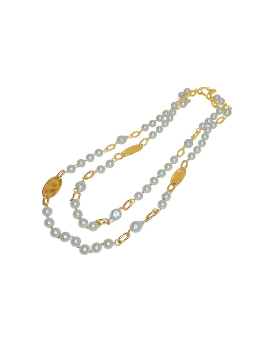 Gold Pearl Chain Necklace with Mixed Beads