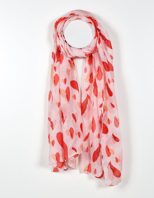 Red - Lightweight Heart Pattern Scarf