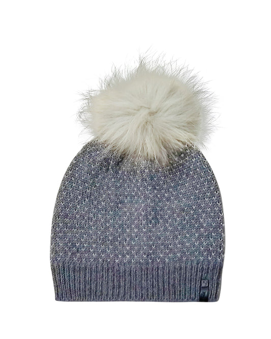 Grey Beanie with Silver Detailing and Pom-Pom