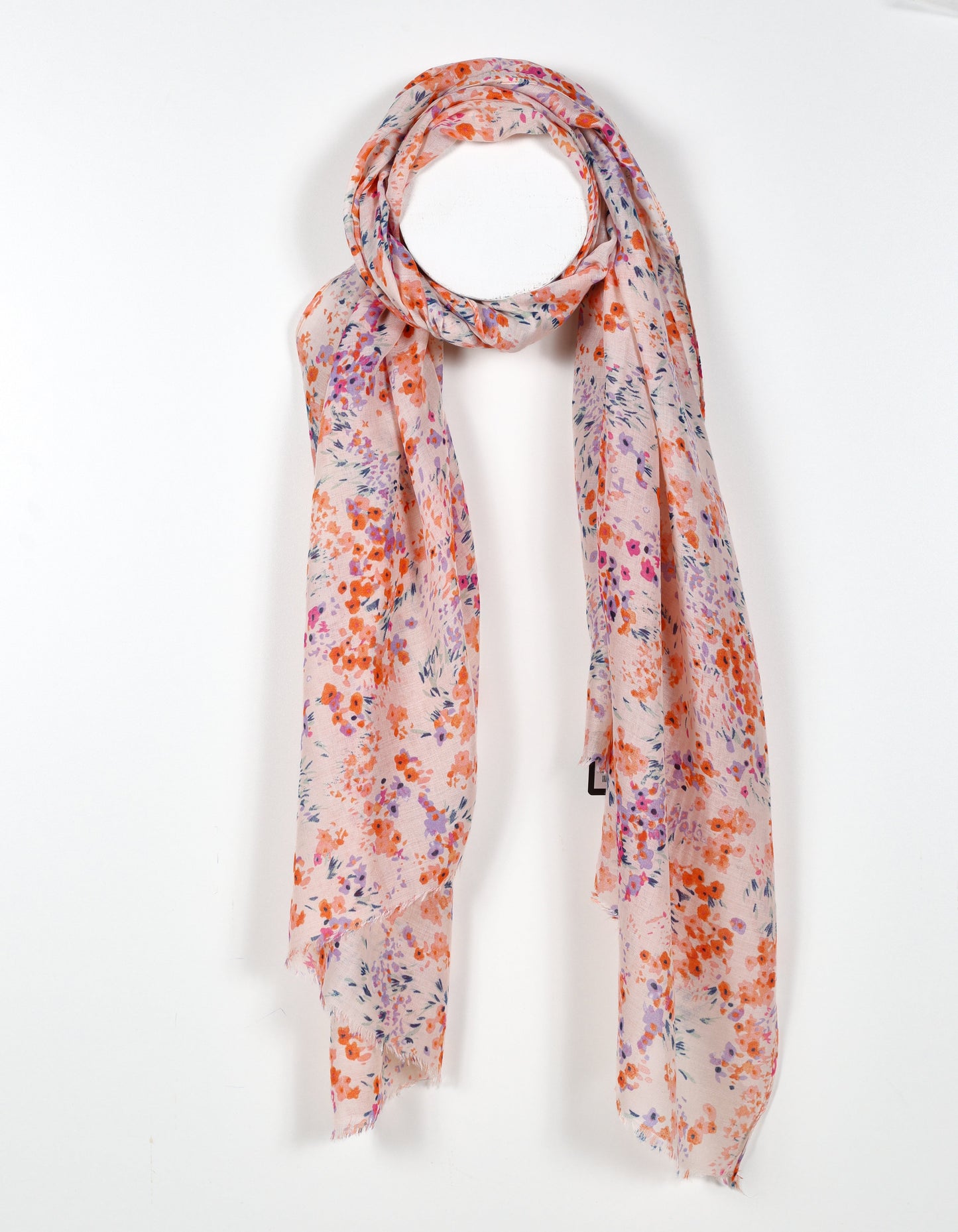 Floral Orange Frayed Scarf