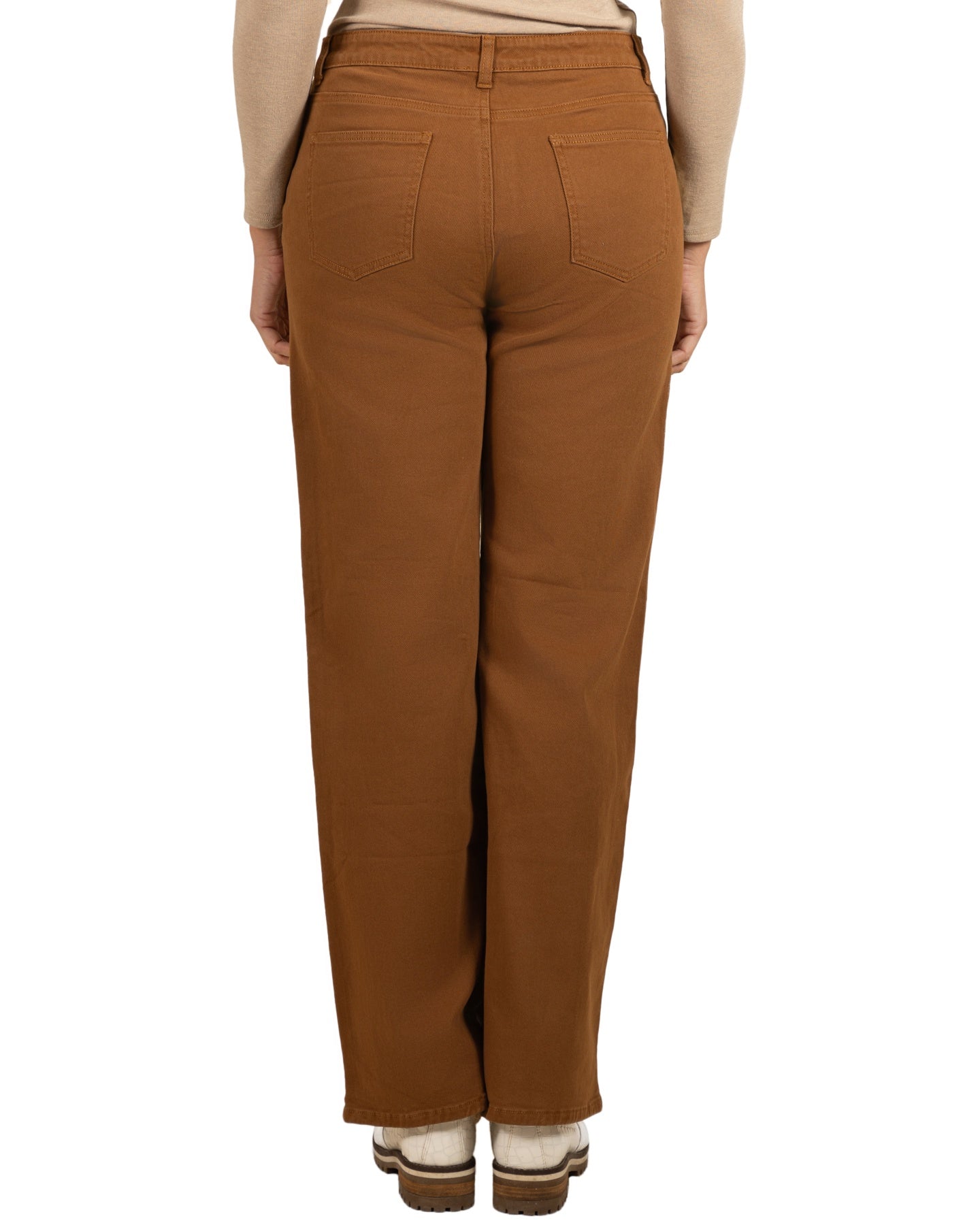 Cognac Button Front Gold Foil Front Denim Straight Leg Pant