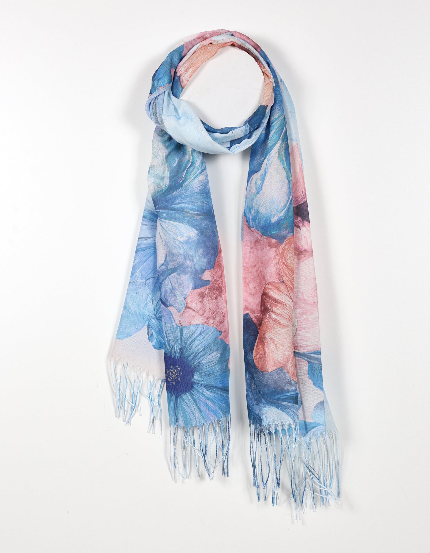 Floral Fringe Scarf in Blue