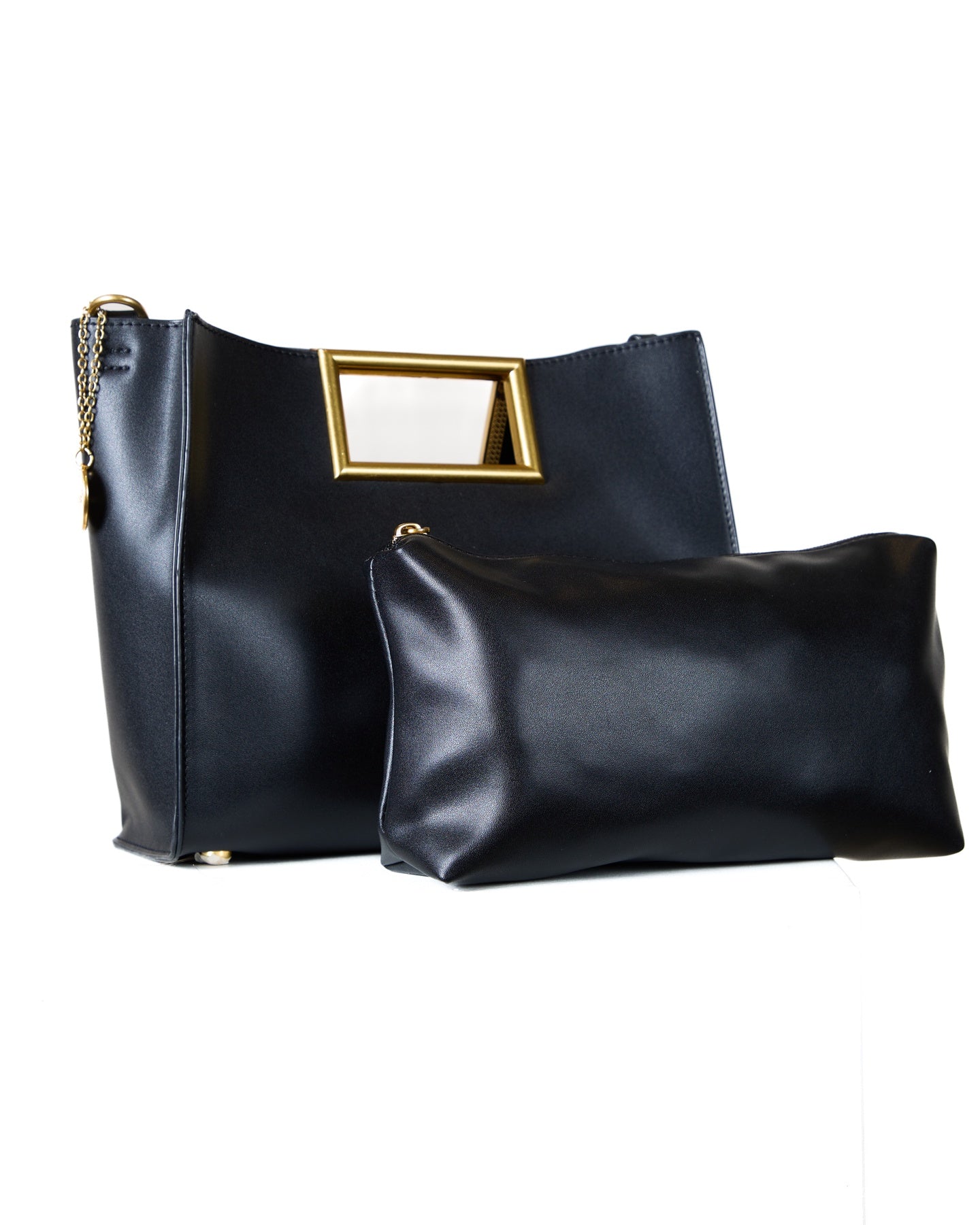 Black Leather Bag with Gold Handle and Removable Straps