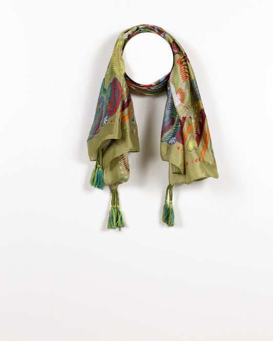 Botanical Boho Scarf with Braided Tassels