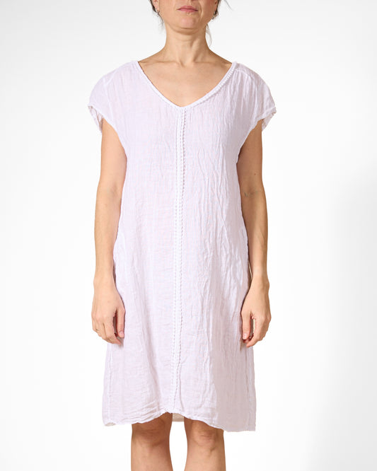 White Cap Sleeve V Neck Reverse Seam Dress