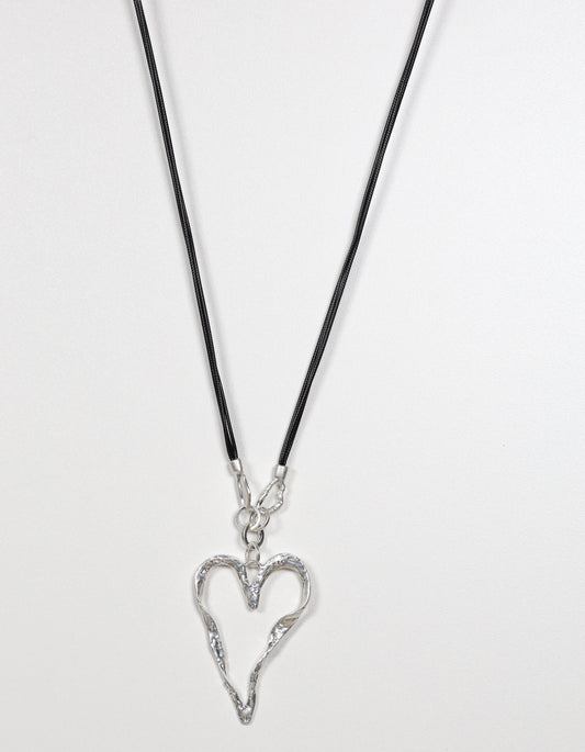 Silver Cord Necklace with Twisted Textured Heart Pendant