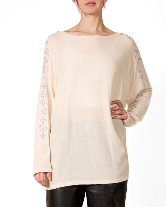 Blonde Boat Neck Sequin Shoulder Sleeve Detail Pullover