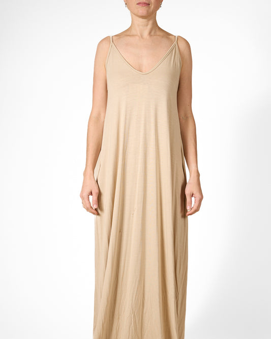 Tan Maxi Spaghetti Strap Dress