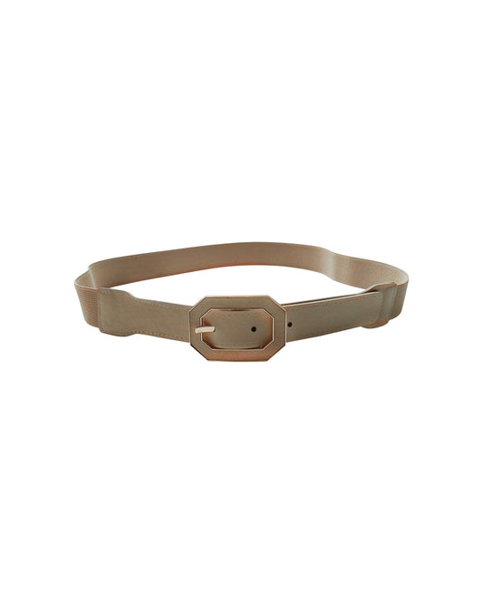 Octagonal Gold Buckle Beige Belt