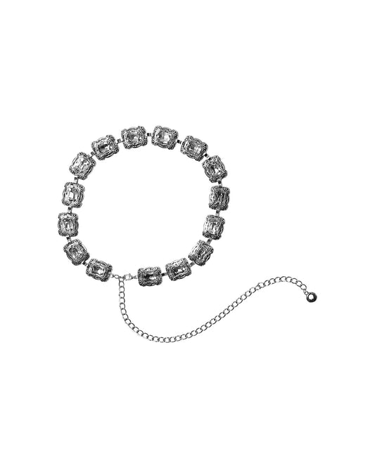 Silver Ornate Rhinestone Chain Belt
