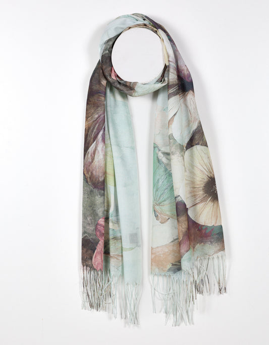 Floral Fringe Scarf in Green