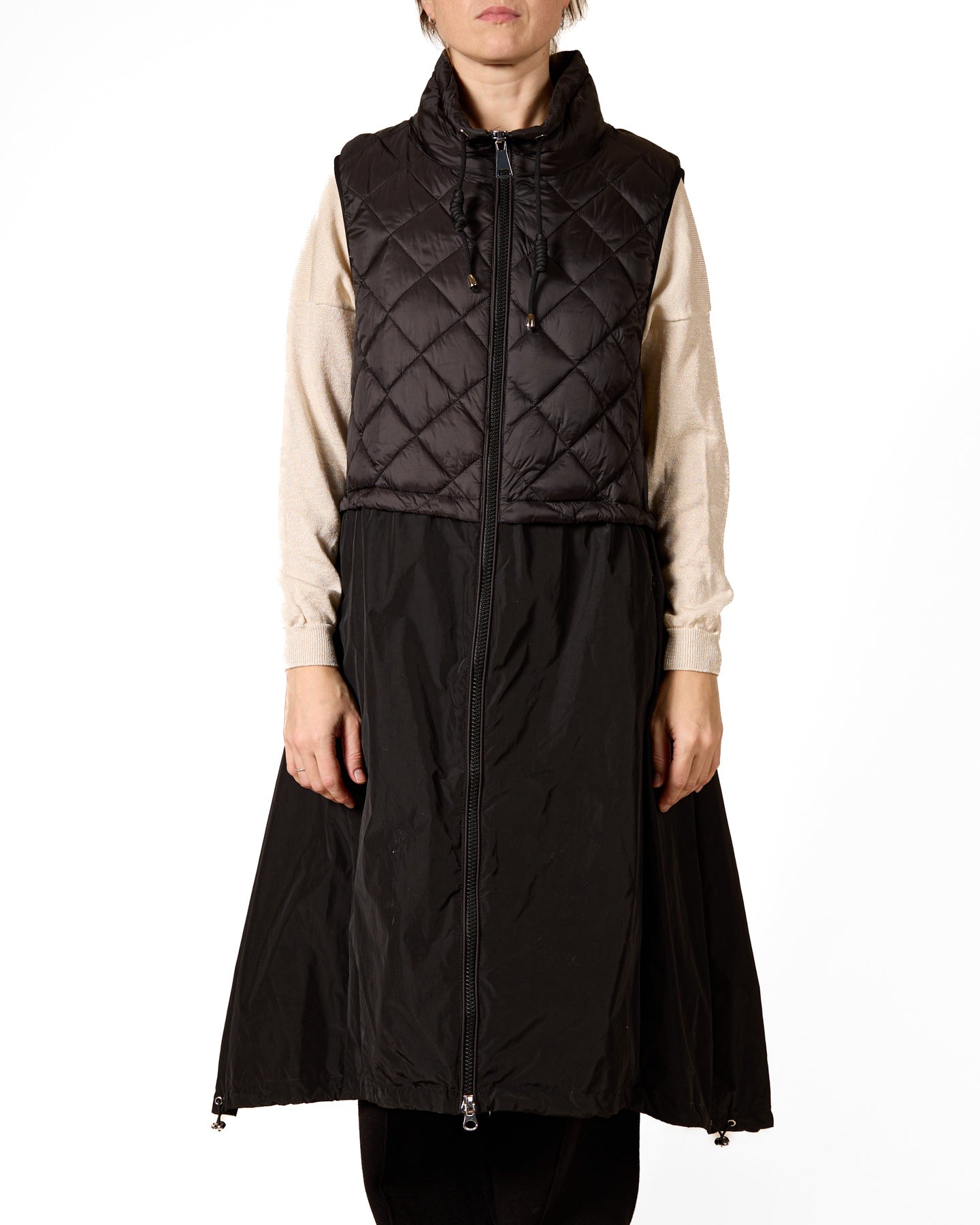 Black Long Quilted Top Vest