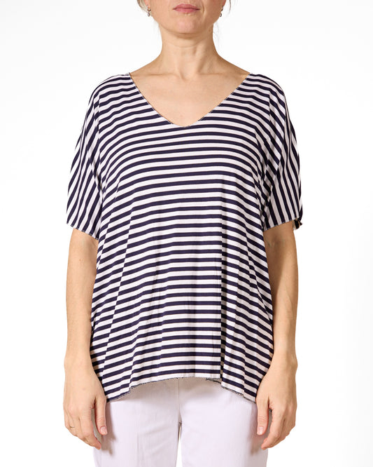 Midnight Deep V Neck Stripe Top