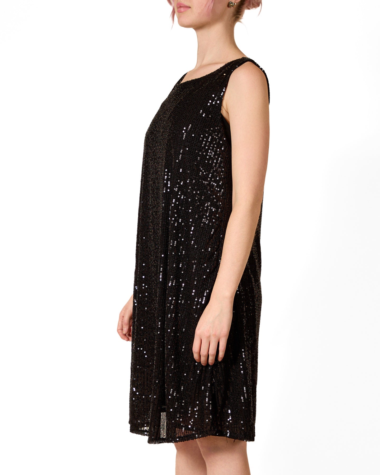 Ebony Boat Neck Sleeveless Sequin Dress