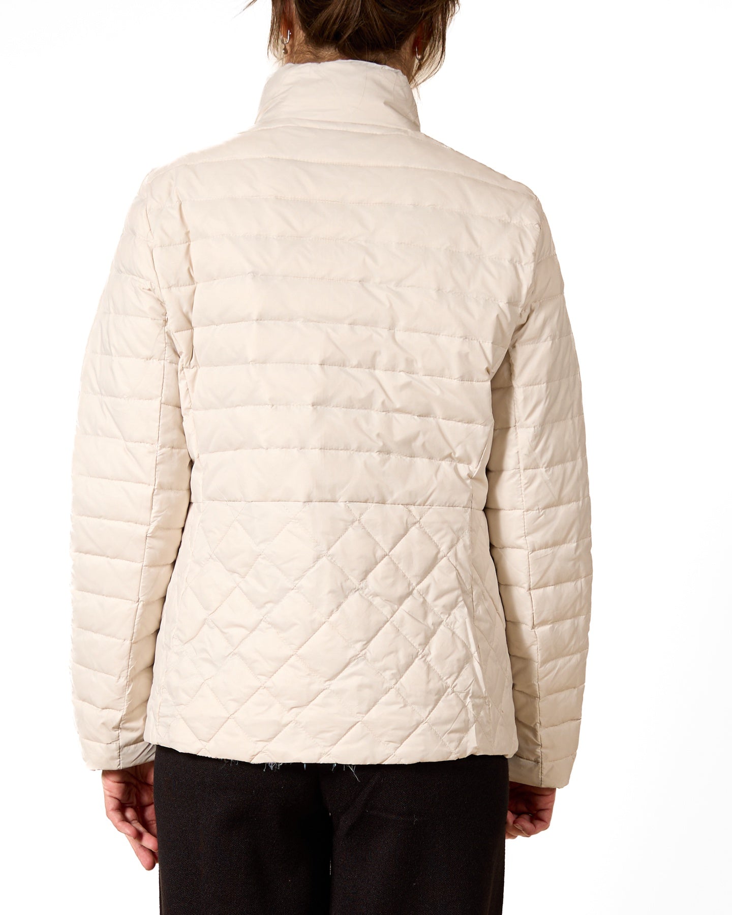 White Button-Down Quilted Jacket with Mixed Stitch Detailing