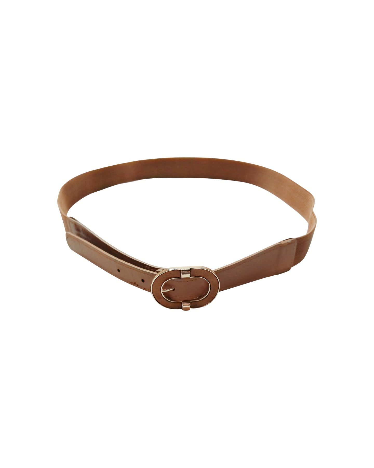 Camel Brown Elastic Belt with Gold Buckle