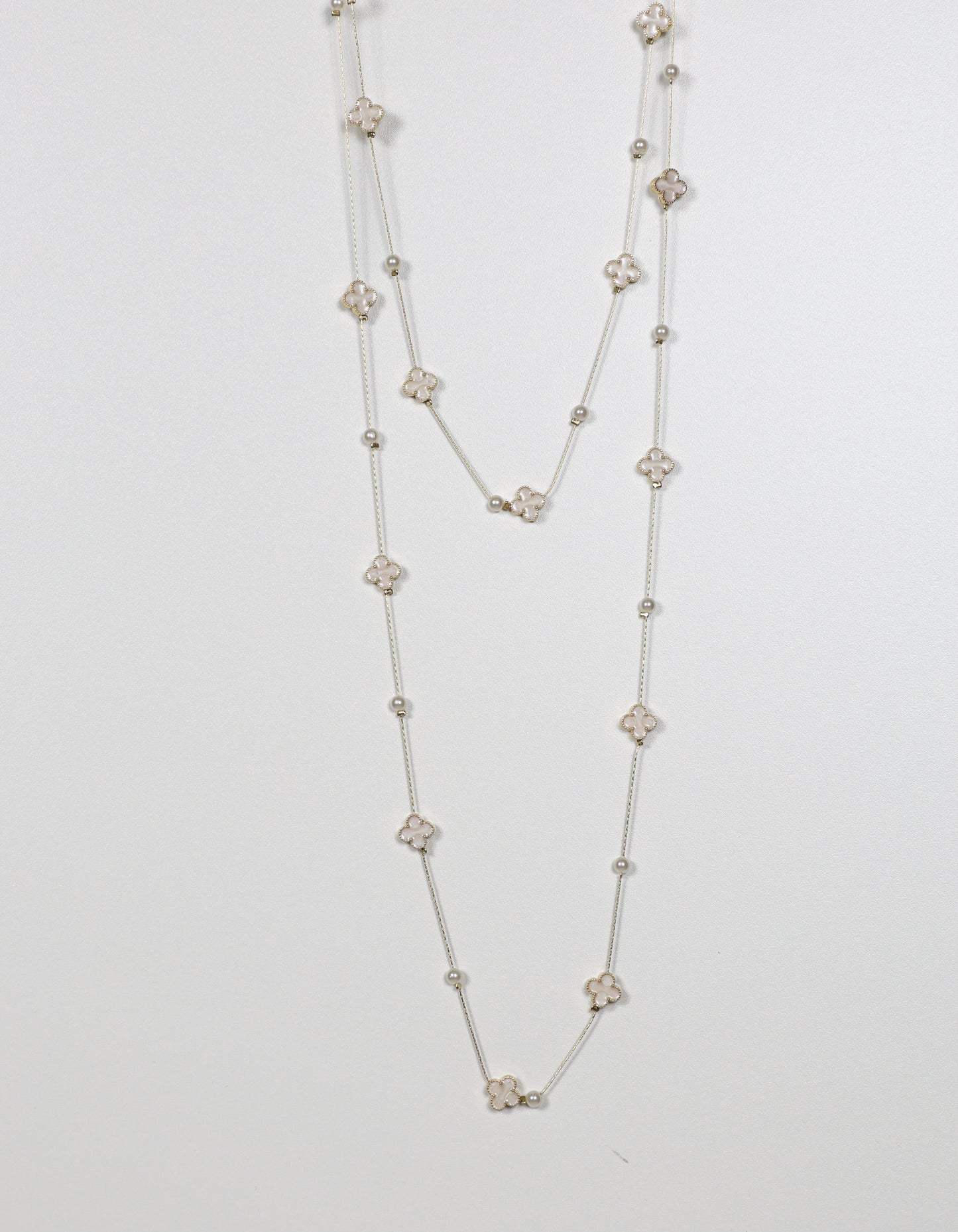 Pearl and White Clover Necklace