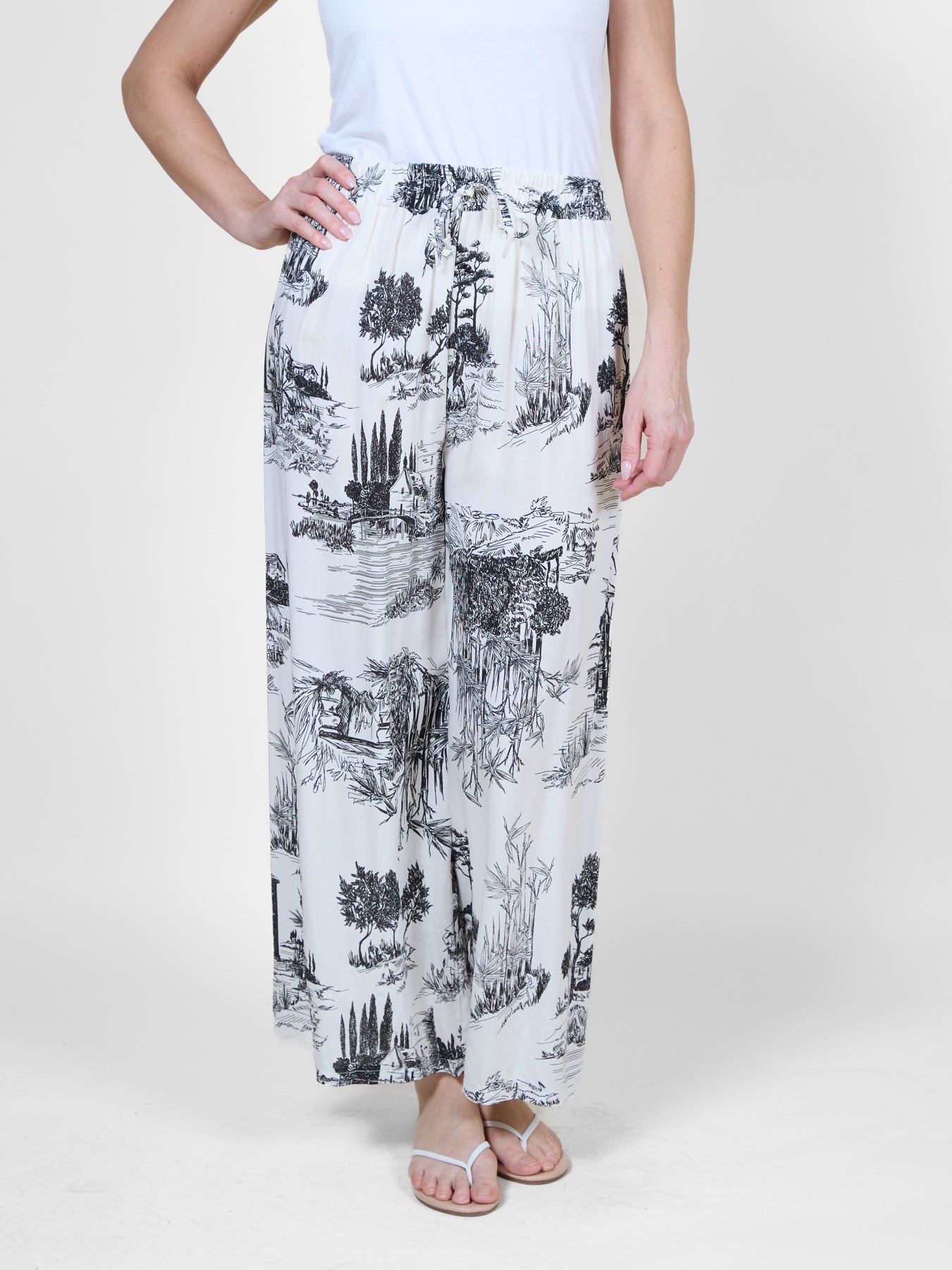 Pantalon ample à imprimé tropical midnight avec taille à nouer