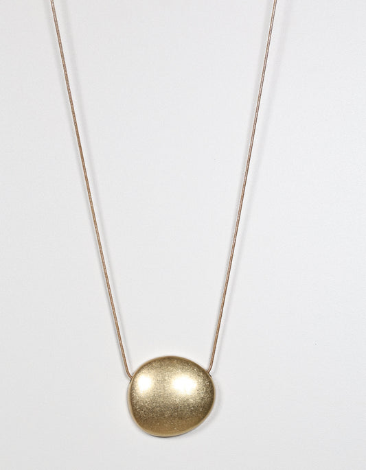 Gold Cord Necklace with Smooth Stone Pendant