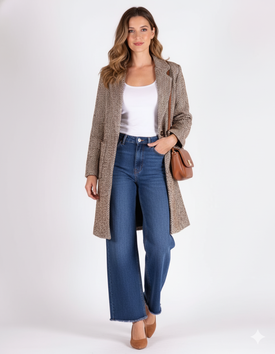 Veste à Chevrons avec 1 Bouton et 2 Poches