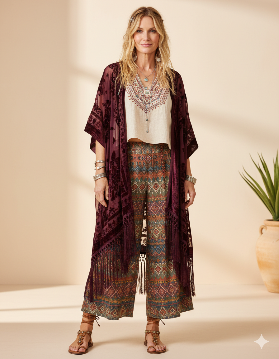 Kimono en velours - Bordeaux