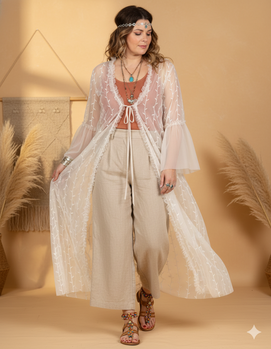 Kimono en tulle brodé, kimono de ...