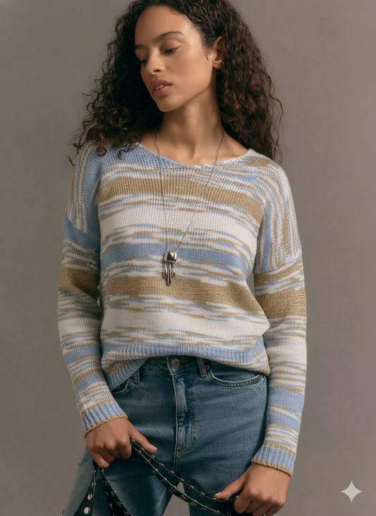 Sky Blue Marble Knit V-Neck Pullover