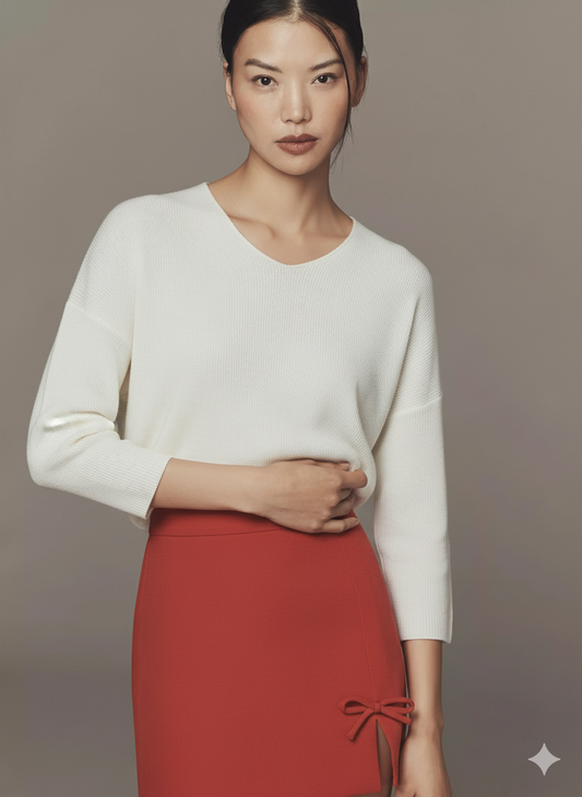 White Long Sleeve Knit Pullover