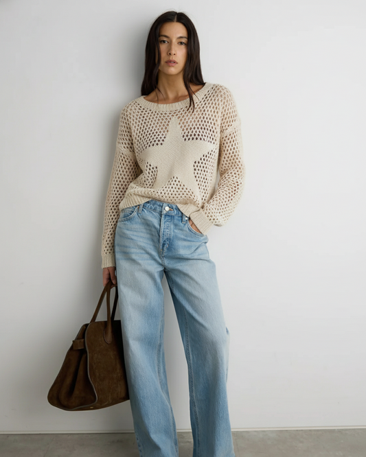 Sand Long Sleeve Boat Neck Star Front Pullover