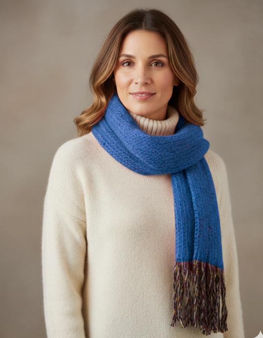 Écharpe en maille douce multicolore - Bleu clair