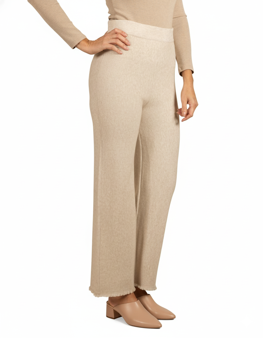 Pantalon Large à Enfiler avec Détails à Bords Bruts