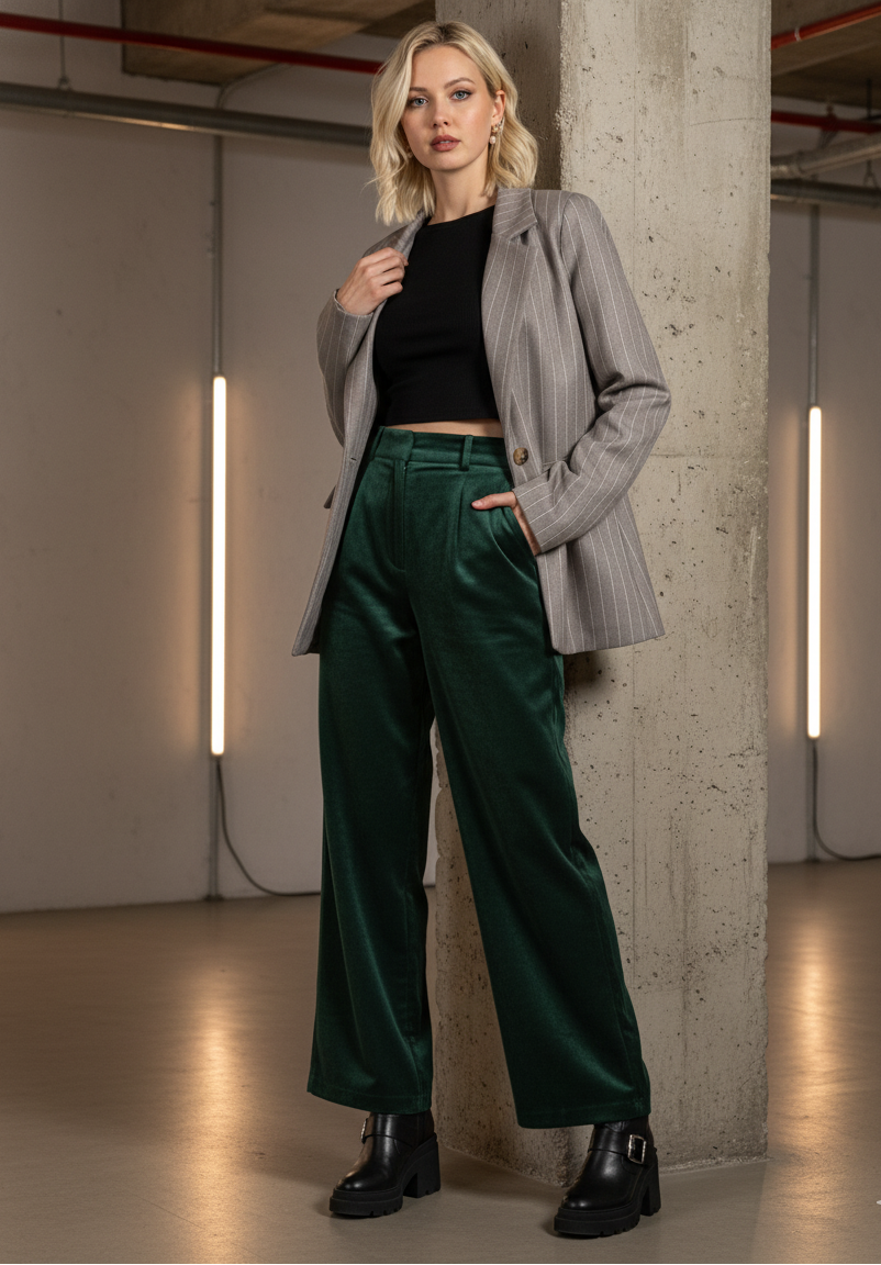 Blazer à Rayures Fines avec 1 Bouton et 2 Fausses Poches 