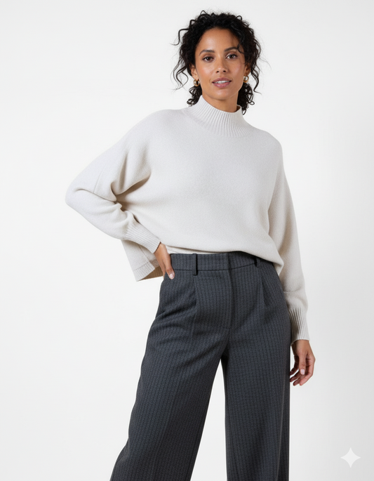 Beige Mock Neck Dolman Sleeve Pullover