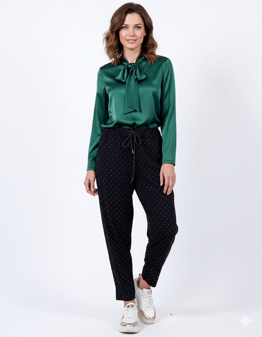 Noir Pantalon à enfiler avec cordon et strass intégral