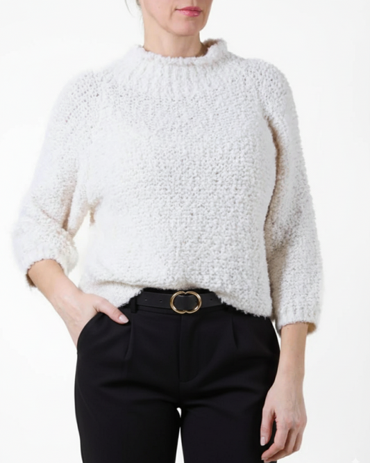 Ivory Mock Neck Chennile Knit Sweater