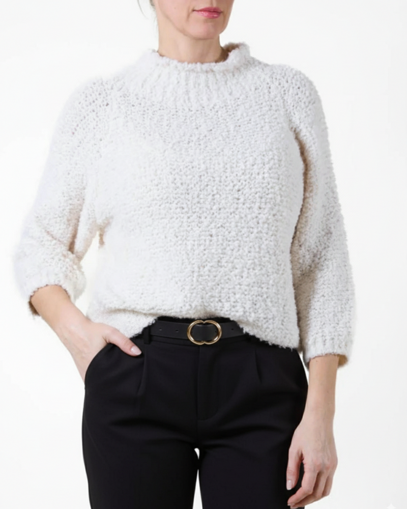 Ivory Mock Neck Chennile Knit Sweater