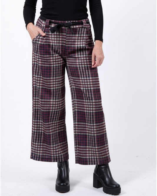 Wine Pull On Casual Plaid Pants