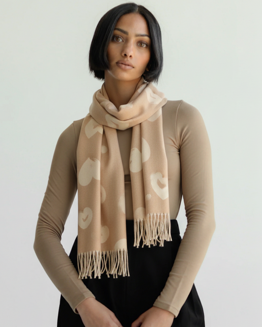 Beige Distressed Heart Reverse Colour Scarf