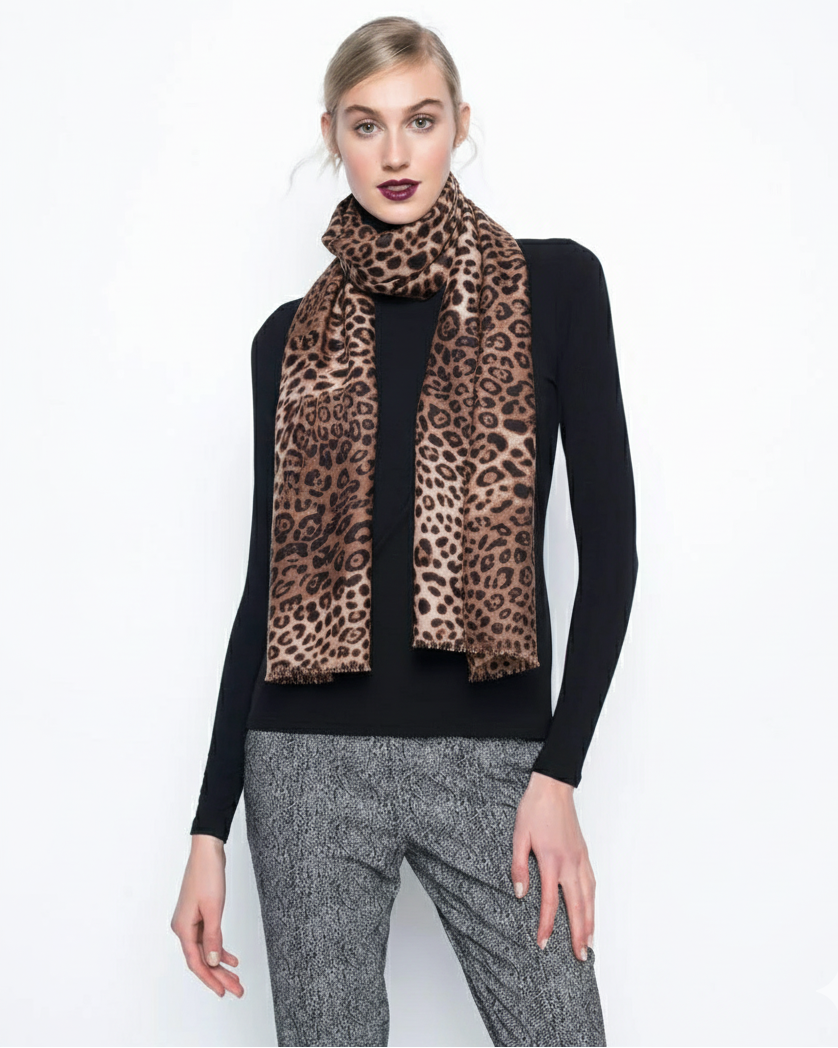 Taupe Leopard Printed Soft Scarf