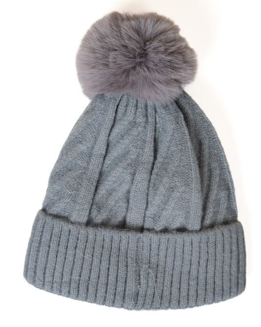 Light Grey Pom-Pom Knit Beanie