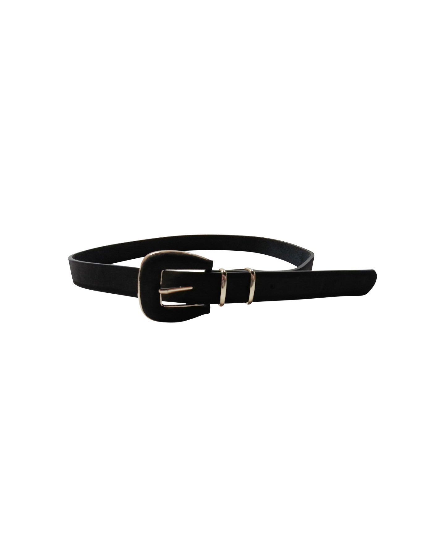 Ceinture en Cuir Noire avec Boucle Dorée           