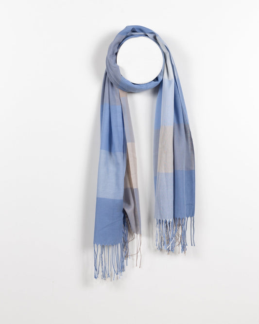 Blue, Grey, Beige, and White Sheer Checkered Scarf