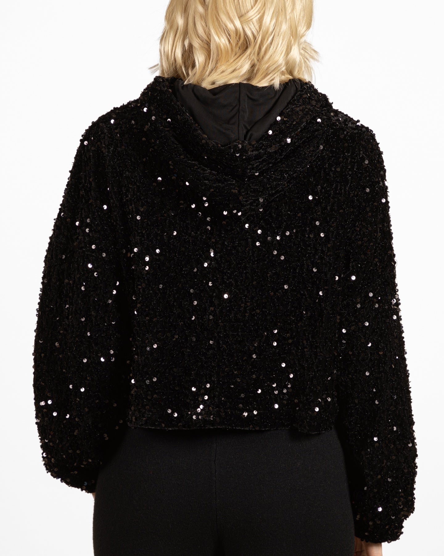 Black Hooded Sequin Top