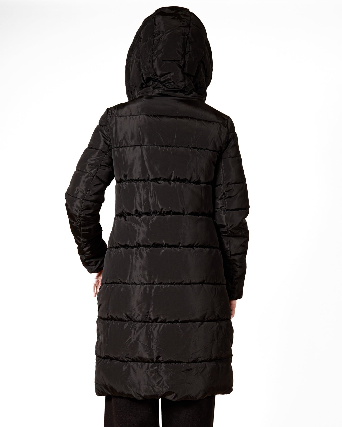 Manteau matelassé long noir avec fermeture éclair asymétrique Ébène