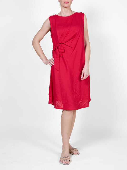Red Mid-Length Dress with Side Tie Detail
