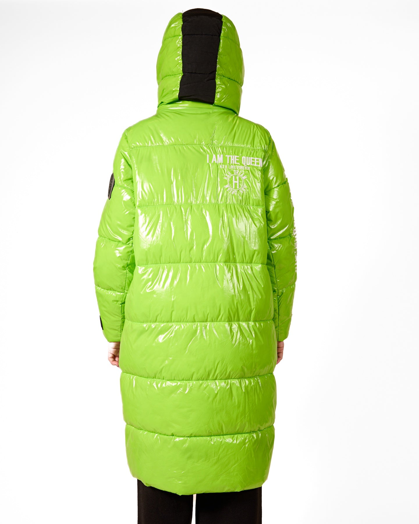 Lime Green Cargo Pocket Long Puffer Coat